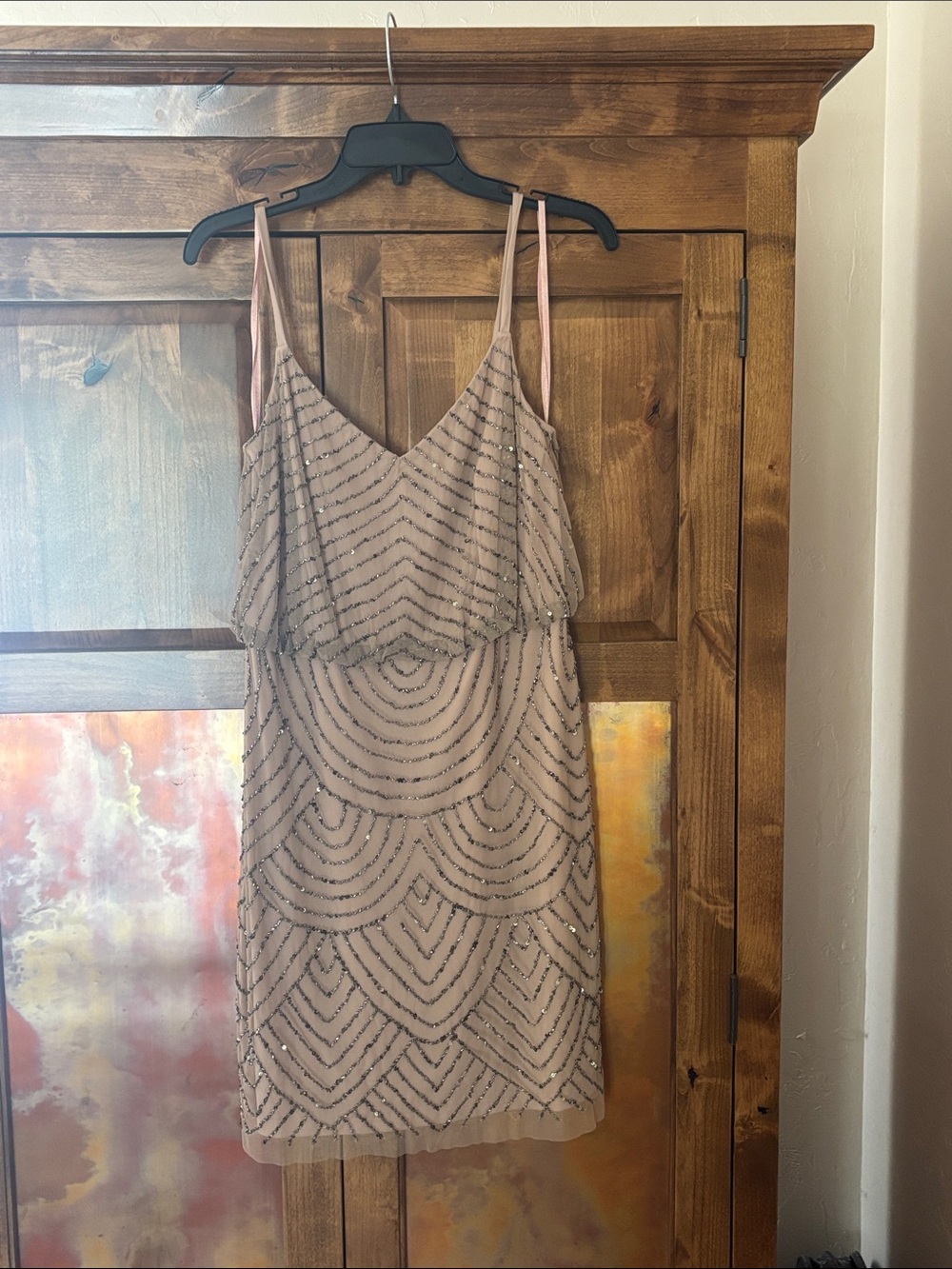 Adrianna Papell Beaded Spaghetti Strap Dress in Blush